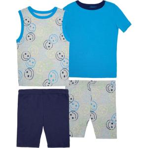 Fruit of the Loom Energize Boy’s Snug Fit 4-piece Pajama Sleep Set(Turquoise/Navy)