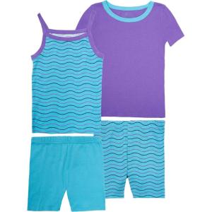 Fruit of the Loom Energize Girl’s Snug Fit 4-piece Pajama Sleep Set(Candy Grape/Turquoise)