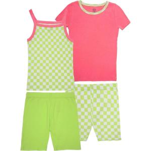 Fruit of the Loom Energize Girl’s Snug Fit 4-piece Pajama Sleep Set(Coral/Spring Green)