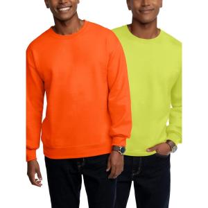 Fruit of the Loom Eversoft Fleece Crewneck Sweatshirts, Moisture Wicking & Breathable, Sizes S-4X(2 Pack – Safety Orange/Safety Green)