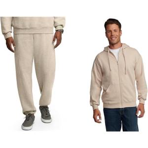 Fruit of the Loom Eversoft Fleece Elastic Bottom Sweatpants with Pockets, Relaxed Fit, Moisture Wicking, Breathable(Khaki Heather/Khaki Heather)