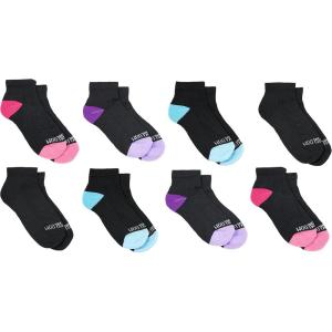 Fruit of the Loom Girls’ 10-Pair Everyday Soft Ankle Socks, Black/Multi, Shoe Size 10.5-4