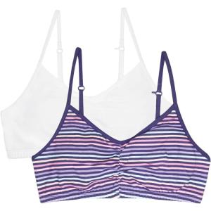 Fruit of the Loom Girls Bra with Removable Cookies, 2-Pack(Happy Stripe/White)