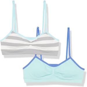 Fruit of the Loom Girls Bra with Removable Cookies, 2-Pack(Med Stripe/Hot Lime)