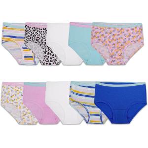 Fruit of the Loom Girls’ Cotton Brief Underwear Multipacks(Brief – 10 Pack – White/Stripes/Animal Print)