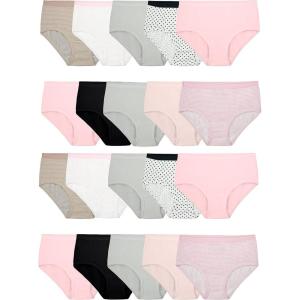 Fruit of the Loom Girls’ Cotton Brief Underwear Multipacks(Brief – 20 Pack – Black/Pink/Grey)