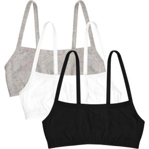 Fruit of the Loom Girls Cotton Spaghetti Strap Sport Bra(Black Hue/White/Grey)