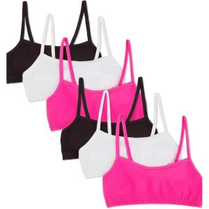 Fruit of the Loom Girls Cotton Spaghetti Strap Sport Bra(Black/Black/Passion Fruit/Passion Fruit/White/White)