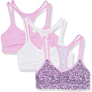 Fruit of the Loom Girls Cotton Spaghetti Strap Sport Bra(Ditsy Blooms/White/Lavish Lilac)