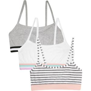 Fruit of the Loom Girls Cotton Spaghetti Strap Sport Bra(Grey Stripe/Grey/White)
