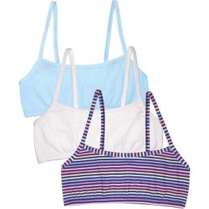 Fruit of the Loom Girls Cotton Spaghetti Strap Sport Bra(Happy Stripe/White/Eyeshadow)