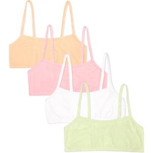 Fruit of the Loom Girls Cotton Spaghetti Strap Sport Bra(Lentil/Mango/Pink/White)