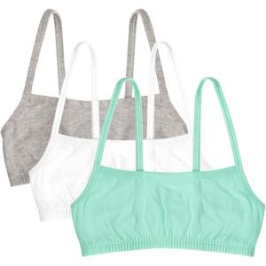Fruit of the Loom Girls Cotton Spaghetti Strap Sport Bra(Mint Chip/White/Grey Heather)