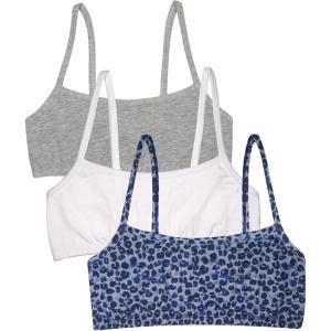 Fruit of the Loom Girls Cotton Spaghetti Strap Sport Bra(Multi Leo/White/Grey Heather)