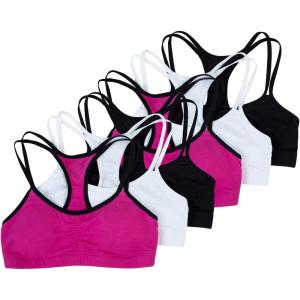 Fruit of the Loom Girls Cotton Spaghetti Strap Sport Bra(Passion Fruit With Black/White/Black)