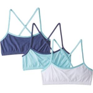 Fruit of the Loom Girls Cotton Spaghetti Strap Sport Bra(Soft Blue Heather/Denim Heather/White)