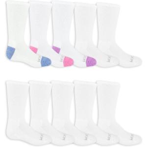Fruit of the Loom Girls’ Everyday Lightweight Sport Crew Socks (10 Pack)(White)