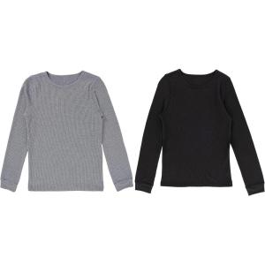 Fruit of the Loom Girls Premium 2-Pack Thermal Waffle Crew Top(Black/Heather Greystone)