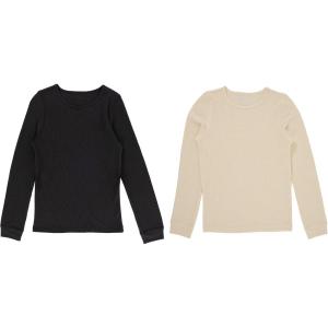 Fruit of the Loom Girls Premium 2-Pack Thermal Waffle Crew Top(Black/Natural)