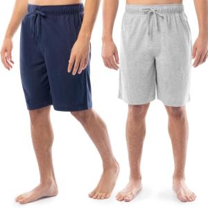 Fruit of the Loom Men’s 2-Pack Jersey Knit Sleep Pajama Shorts(Navy/Light Grey Heather)