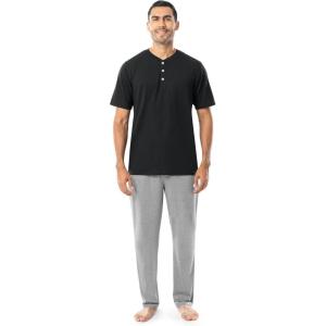 Fruit of the Loom Men’s 2-Piece Jersey Knit Pajama Set(Black/Grey Heather)