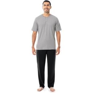 Fruit of the Loom Men’s 2-Piece Jersey Knit Pajama Set(Grey Heather/Black)