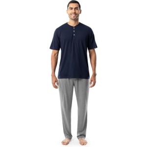 Fruit of the Loom Men’s 2-Piece Jersey Knit Pajama Set(Navy/Grey Heather)