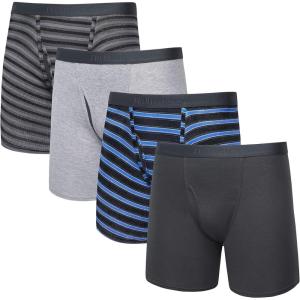 Fruit of the Loom Men’s Big & Tall Undershirt Multipacks(Boxer Brief – 4 Pack – Stripe/Solid)