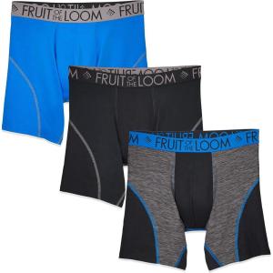 Fruit of the Loom Men’s Breathable Boxer Briefs, Moisture Wicking Underwear, Assorted Color Multipacks(Performance Stretch – Blue)
