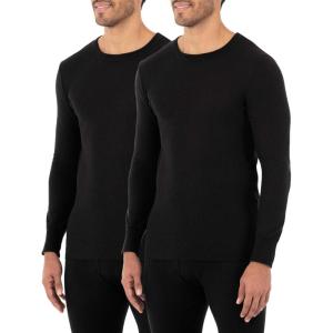 Fruit of the Loom Men’s Classic Midweight Waffle Thermal Underwear Crew Top(Black/Black (2-pack))