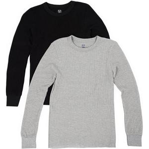 Fruit of the Loom Men’s Classic Midweight Waffle Thermal Underwear Crew Top(Light Grey Heather/Black Soot (2 Pack))