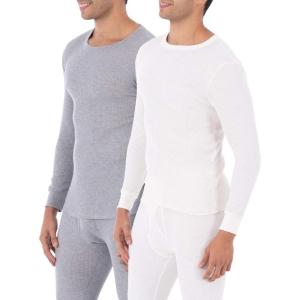 Fruit of the Loom Men’s Classic Midweight Waffle Thermal Underwear Crew Top(Light Grey Heather/Natural)