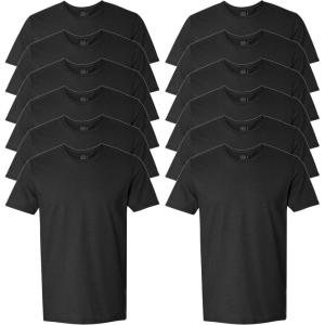 Fruit of the Loom Men’s Eversoft Cotton Odor Control & Breathable Moisture Wicking T-Shirts(Crew – 12 Pack – Black)