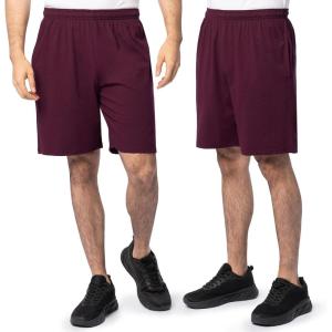 Fruit of the Loom Men’s Eversoft Cotton Shorts with Pockets (S-4XL)(2 Pack – Maroon)
