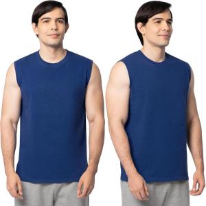 Fruit of the Loom Men’s Eversoft Cotton Sleeveless T Shirts, Breathable & Moisture Wicking with Odor Control, Sizes S-4X(Blue)