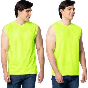 Fruit of the Loom Men’s Eversoft Cotton Sleeveless T Shirts, Breathable & Moisture Wicking with Odor Control, Sizes S-4X(Safety Green)