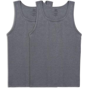 Fruit of the Loom Men’s Eversoft Cotton Sleeveless T Shirts, Breathable & Moisture Wicking with Odor Control, Sizes S-4X(Tank – 2 Pack – Charcoal Heather)