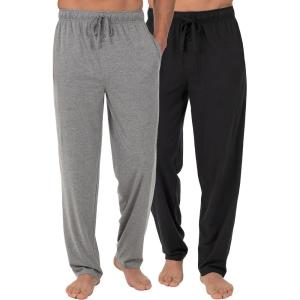 Fruit of the Loom Men’s Extended Sizes Jersey Knit Sleep Pajama Lounge Pant (1 & 2 Packs)(Black/Light Grey)