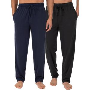 Fruit of the Loom Men’s Extended Sizes Jersey Knit Sleep Pajama Lounge Pant (1 & 2 Packs)(Black/Navy (2-pack))
