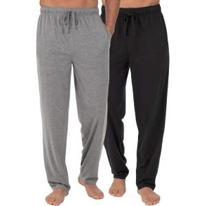 Fruit of the Loom Men’s Extended Sizes Jersey Knit Sleep Pajama Lounge Pant (1 & 2 Packs)(Ebony/Ashed Heather)