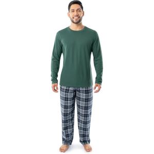 Fruit of the Loom Men’s Jersey Knit Top and Flannel Pant Pajama Sleep Set(Green/Navy Plaid)