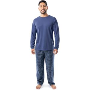 Fruit of the Loom Men’s Jersey Knit Top and Flannel Pant Pajama Sleep Set(Navy/Navy Plaid)