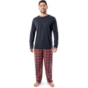 Fruit of the Loom Men’s Jersey Knit Top and Flannel Pant Pajama Sleep Set(Navy/Red Plaid)