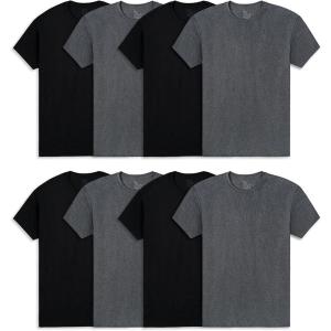 Fruit of the Loom Men’s Lightweight Active Cotton Blend Undershirts(Crew – 8 Pack – Black/Grey)