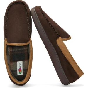 Fruit of the Loom Men’s Memory Foam House Slippers Indoor Outdoor – Microsuede Venetian Cozy Warm Men’s Slippers Plush House Shoes, Sizes 7-14(Brown)