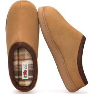 Fruit of the Loom Men’s Memory Foam Slippers – Microsuede Clogs – Indoor/Outdoor, Machine Washable Zapatillas Cómodas(Tan)