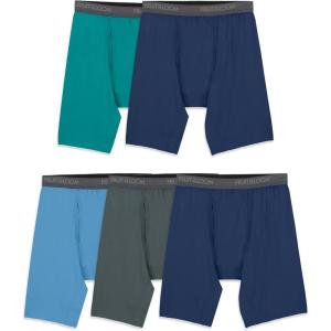Fruit of the Loom Men’s Micro Stretch Boxer Briefs, Designed to Move with You, Lightweight & Moisture Wicking(Long Leg – 5 Pack – Green/Blue/Grey)