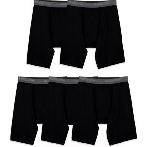 Fruit of the Loom Men’s Micro Stretch Boxer Briefs, Designed to Move with You, Lightweight & Moisture Wicking(Long Leg- 5 Pack – Black)