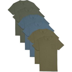 Fruit of the Loom Mens Pocket Tee Undershirts, Moisture Wicking & Tag Free, Short Sleeve Pocket T-Shirts(Assorted Earth Tones – 6 Pack – Pocket)