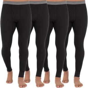 Fruit of the Loom Mens Recycled Premium Waffle Thermal Underwear Long Johns Bottom (1, 2, 3, and 4 Packs)(Black 4 Pack)